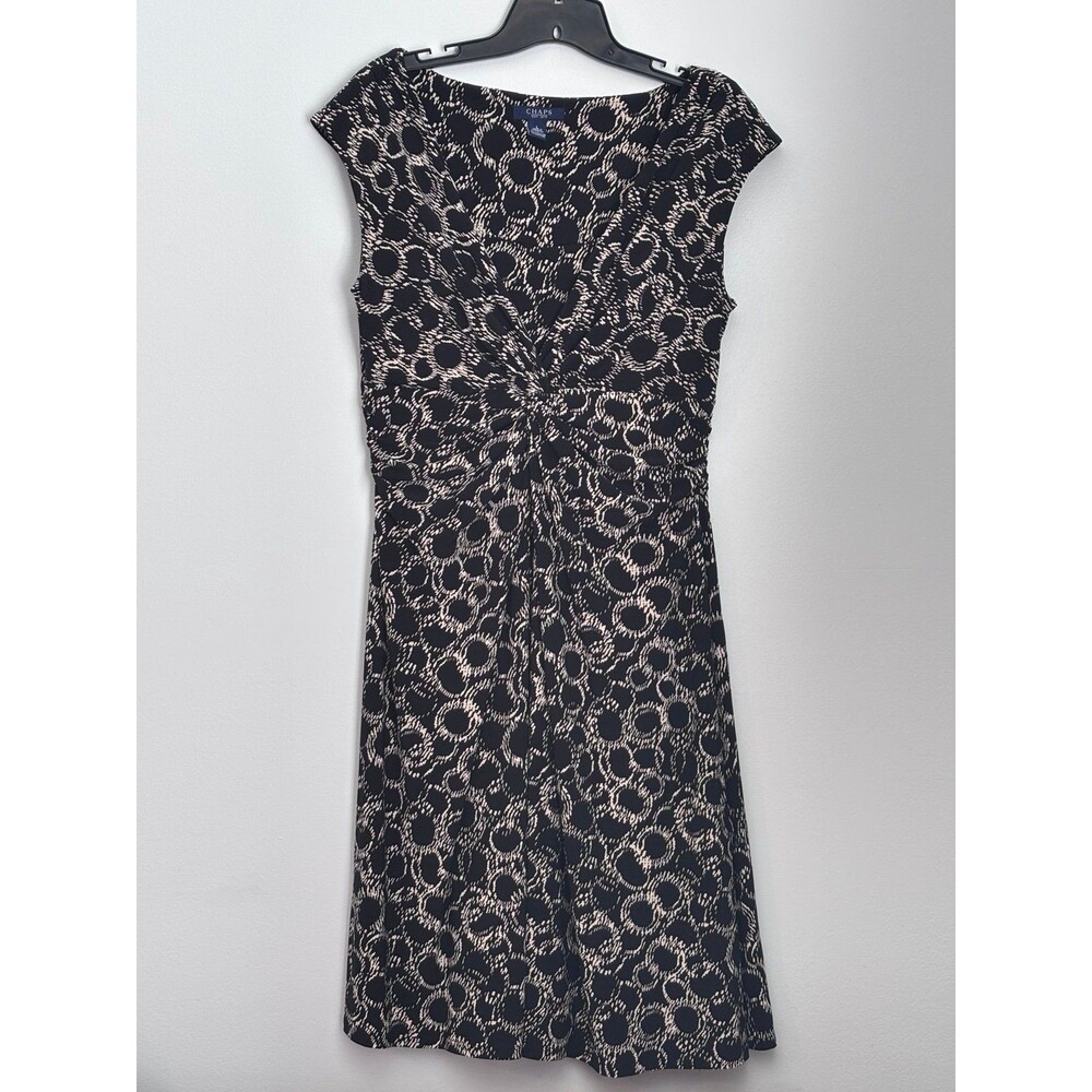 Chaps Black Gold Circle Geometric Vneck Fit & Flare Flowy Dress size large